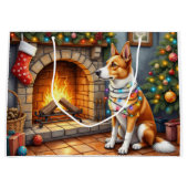 Australischer Kelpie Kamin mit Weihnachtslichtern Große Geschenktüte (Vorderseite)