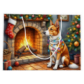 Australischer Kelpie Kamin mit Weihnachtslichtern Große Geschenktüte (Rückseite)