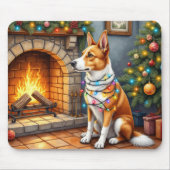Australischer Kelpie Kamin mit Weihnachtslichtern Mousepad (Vorne)