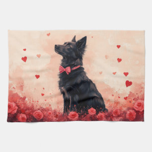 Australischer Kelpie mit Rosen - Valentinstag Geschirrtuch