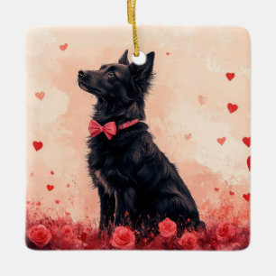 Australischer Kelpie mit Rosen - Valentinstag Keramikornament