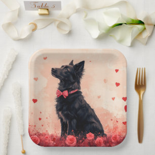 Australischer Kelpie mit Rosen - Valentinstag Pappteller