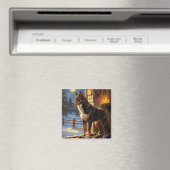 Australischer Kelpie mit Weihnachtslichtern Feiert Magnet (In Situ (Geschirrspüler))