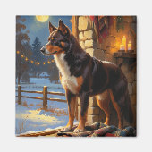 Australischer Kelpie mit Weihnachtslichtern Feiert Magnet (Vorne)