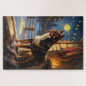 Australischer Kelpie mit Weihnachtslichtern Feiert Puzzle (Horizontal)