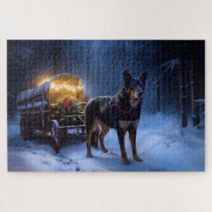 Australischer Kelpie Schneebedeckter Schlitten Wei Puzzle
