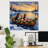 Australischer Kelpie Weihnachtsboot Urlaub Poster (Heimbüro)