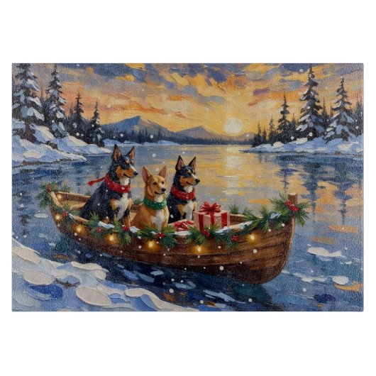 Australischer Kelpie Weihnachtsboot Urlaub Schneidebrett (Vorderseite)