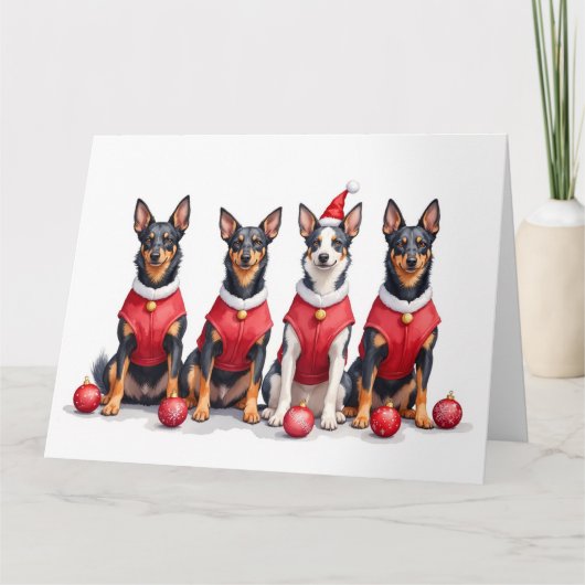 Australischer Kelpie Weihnachtskleid Santa Hut Karte (Vorderseite)