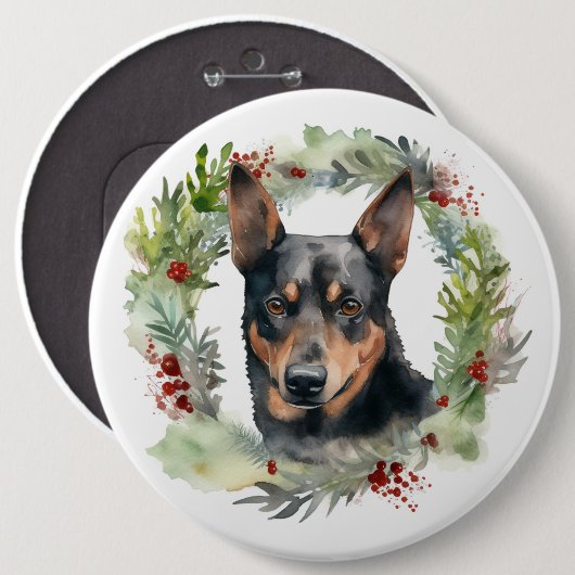 Australischer Kelpie-Weihnachtskranz Festiver Hund Button (Vorne & Hinten)