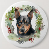 Australischer Kelpie-Weihnachtskranz Festiver Hund Button (Vorderseite)