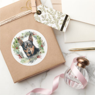 Australischer Kelpie-Weihnachtskranz Festiver Hund Runder Aufkleber