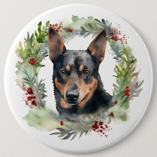 Australischer Kelpie Weihnachtswreath Button (Vorderseite)