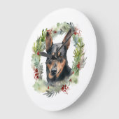 Australischer Kelpie Weihnachtswreath Große Wanduhr (Winkel)