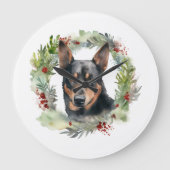 Australischer Kelpie Weihnachtswreath Große Wanduhr (Vorderseite)