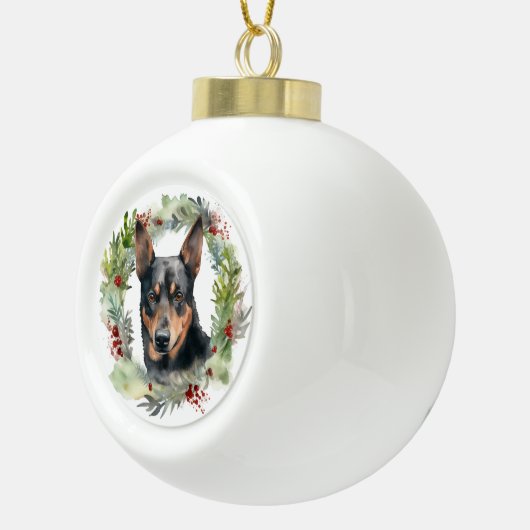 Australischer Kelpie Weihnachtswreath Keramik Kugel-Ornament (Rechts)