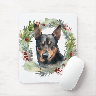 Australischer Kelpie Weihnachtswreath Mousepad
