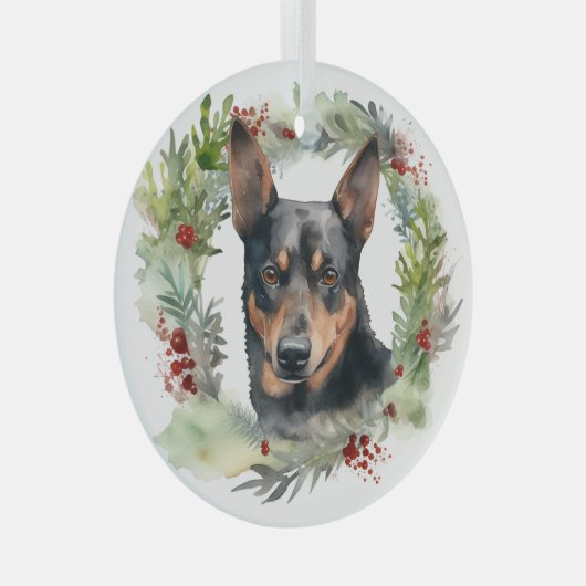 Australischer Kelpie Weihnachtswreath Ornament Aus Glas (Vorderseite Rechts)
