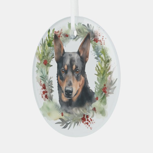 Australischer Kelpie Weihnachtswreath Ornament Aus Glas (Vorderseite links)