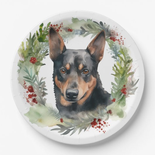 Australischer Kelpie Weihnachtswreath Pappteller (Vorderseite)