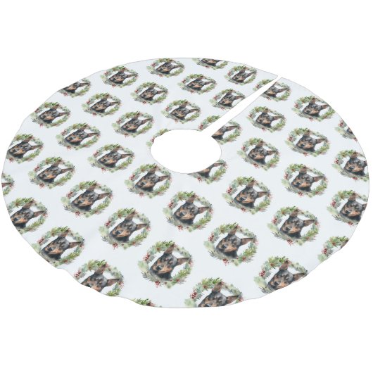 Australischer Kelpie Weihnachtswreath Polyester Weihnachtsbaumdecke (Schrägansicht)