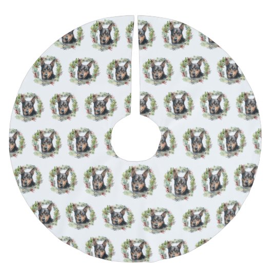 Australischer Kelpie Weihnachtswreath Polyester Weihnachtsbaumdecke (Vorderseite)