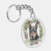 Australischer Kelpie Weihnachtswreath Schlüsselanhänger (Vorderseite links)
