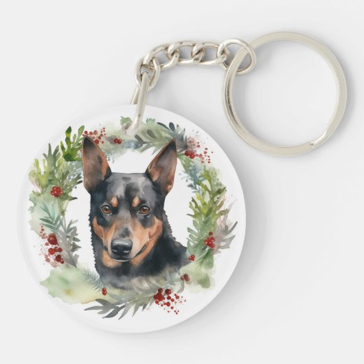 Australischer Kelpie Weihnachtswreath Schlüsselanhänger (Rückseite)