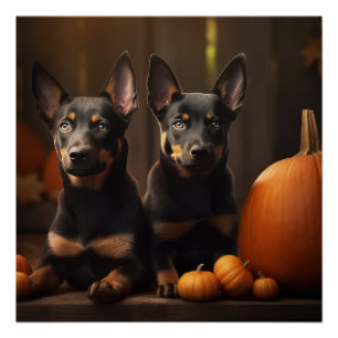 Australischer Kelpie-Welpe Herbstfreude Kürbis Poster