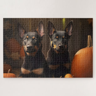 Australischer Kelpie-Welpe Herbstfreude Kürbis Puzzle
