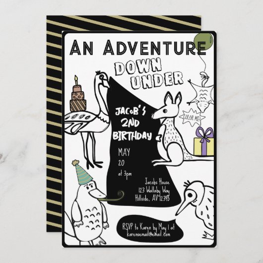 Australischer Kindergeburtstag für Tierfarben Einladung (Vorne/Hinten)