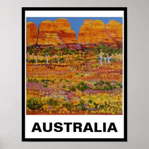 Australischer Outback mit Gumbäumen und Wildblumen Poster