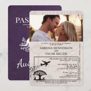 Australischer Reisepass Hochzeit Violett Lila Einladung