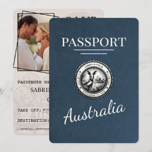 Australischer Reisepass Save The Date in Navy Blau
