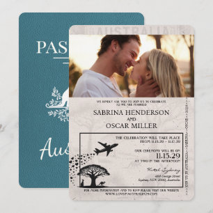 Australischer Reisepass zur Hochzeit in Teal Einladung