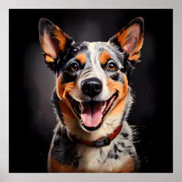 Australischer Rind Dog Realism Art Portrait Poster