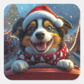 Australischer Rind Dog Roller Untersetzer Weihnach Quadratischer Aufkleber (Vorderseite)