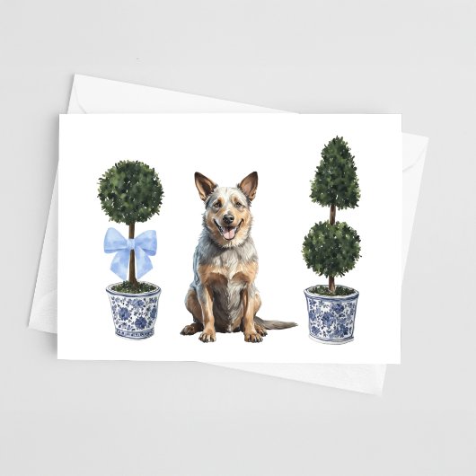 Australischer Rind Hund Welpe Topiary Watercolor Karte