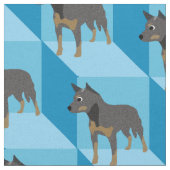 Australischer Rinderhund auf Blue Cubes Stoff (Nahaufnahme)