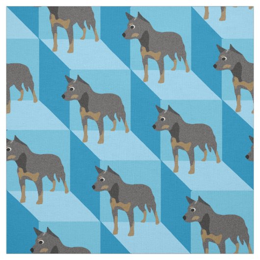 Australischer Rinderhund auf Blue Cubes Stoff (Muster)