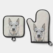 Australischer Rinderhund Blue Heeler Original Hund Ofenhandschuh & Topflappen-Set (Vorderseite)