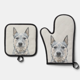 Australischer Rinderhund Blue Heeler Original Hund Ofenhandschuh & Topflappen-Set