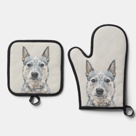 Australischer Rinderhund Blue Heeler Original Hund Ofenhandschuh & Topflappen-Set (Vorderseite)