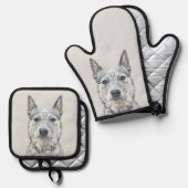 Australischer Rinderhund Blue Heeler Original Hund Ofenhandschuh & Topflappen-Set (Vorderseite/Rückseite)