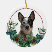 Australischer Rinderhund Evergreen Wreath Keramik Ornament (Vorne)