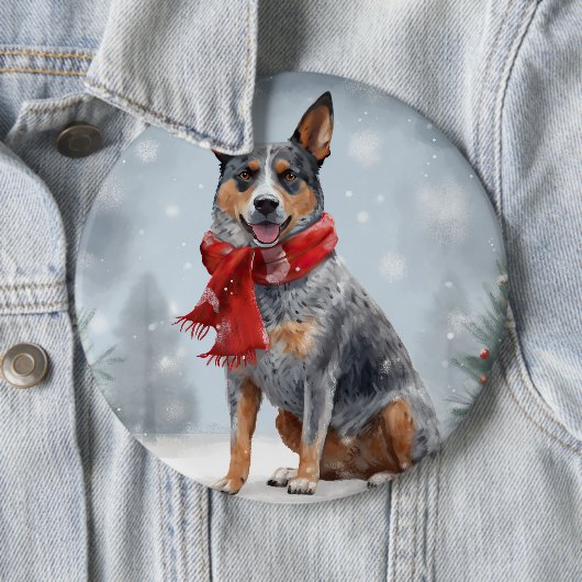 Australischer Rinderhund im Schnee Weihnachten Button (Beispiel)