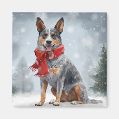 Australischer Rinderhund im Schnee Weihnachten Magnet (Vorne)