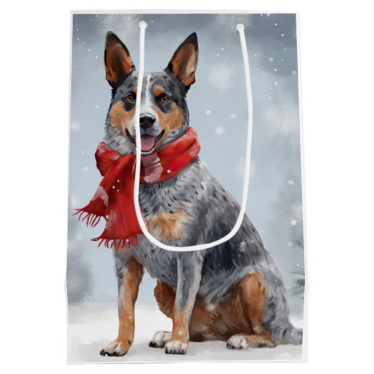 Australischer Rinderhund im Schnee Weihnachten Mittlere Geschenktüte (Rückseite)