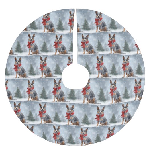 Australischer Rinderhund im Schnee Weihnachten Polyester Weihnachtsbaumdecke (Vorderseite)