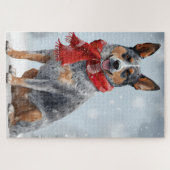 Australischer Rinderhund im Schnee Weihnachten Puzzle (Horizontal)